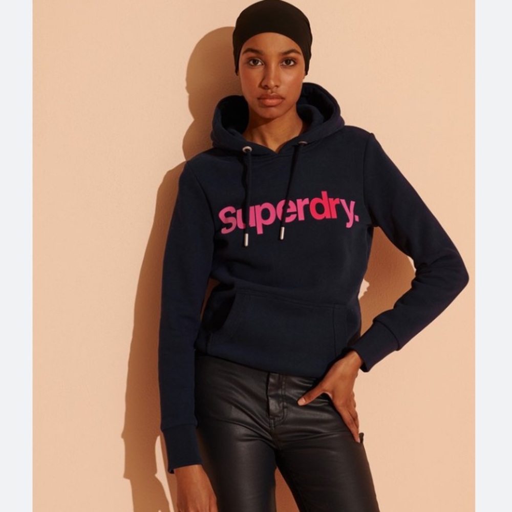 SUPERDRY Women Core Logo Flock Navy Hoodie | 10